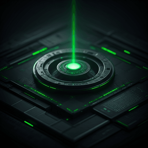 Technical visualization of a metallic object being scanned by laser lines and wireframes.